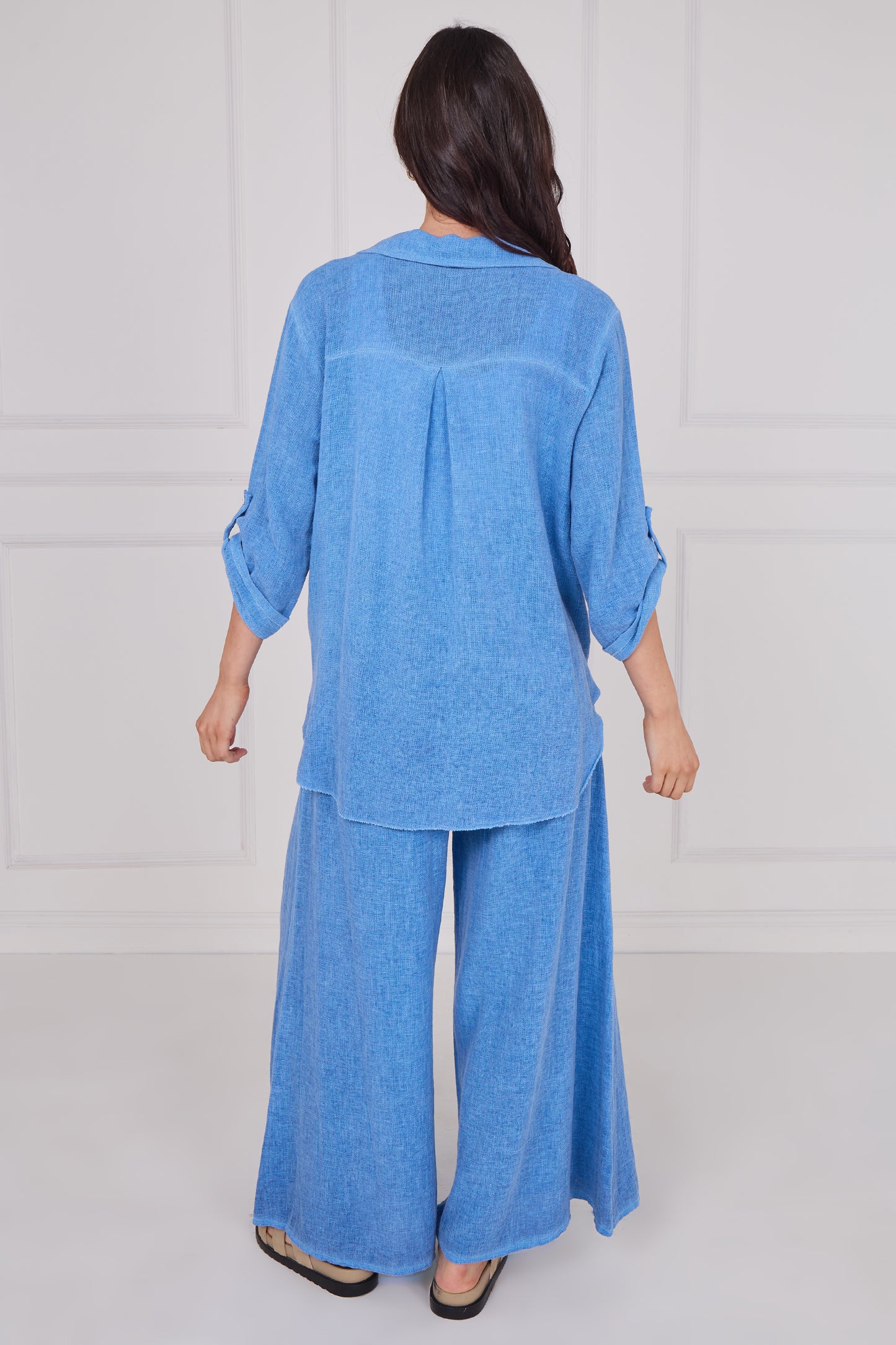 WASHED LINEN TIE FRONT BUTTONED SHIRT