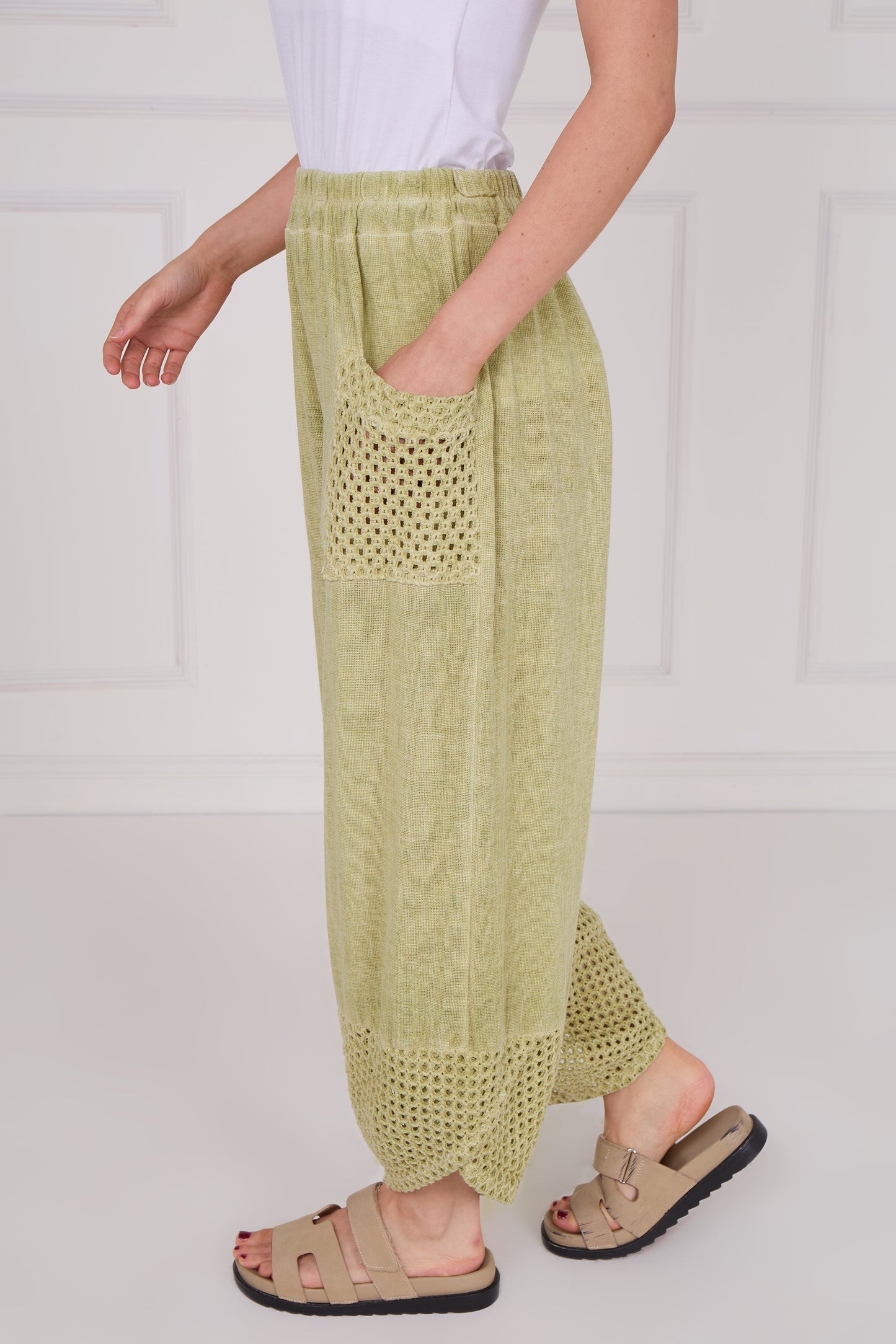 WASHED LINEN MESH POCKET TROUSERS