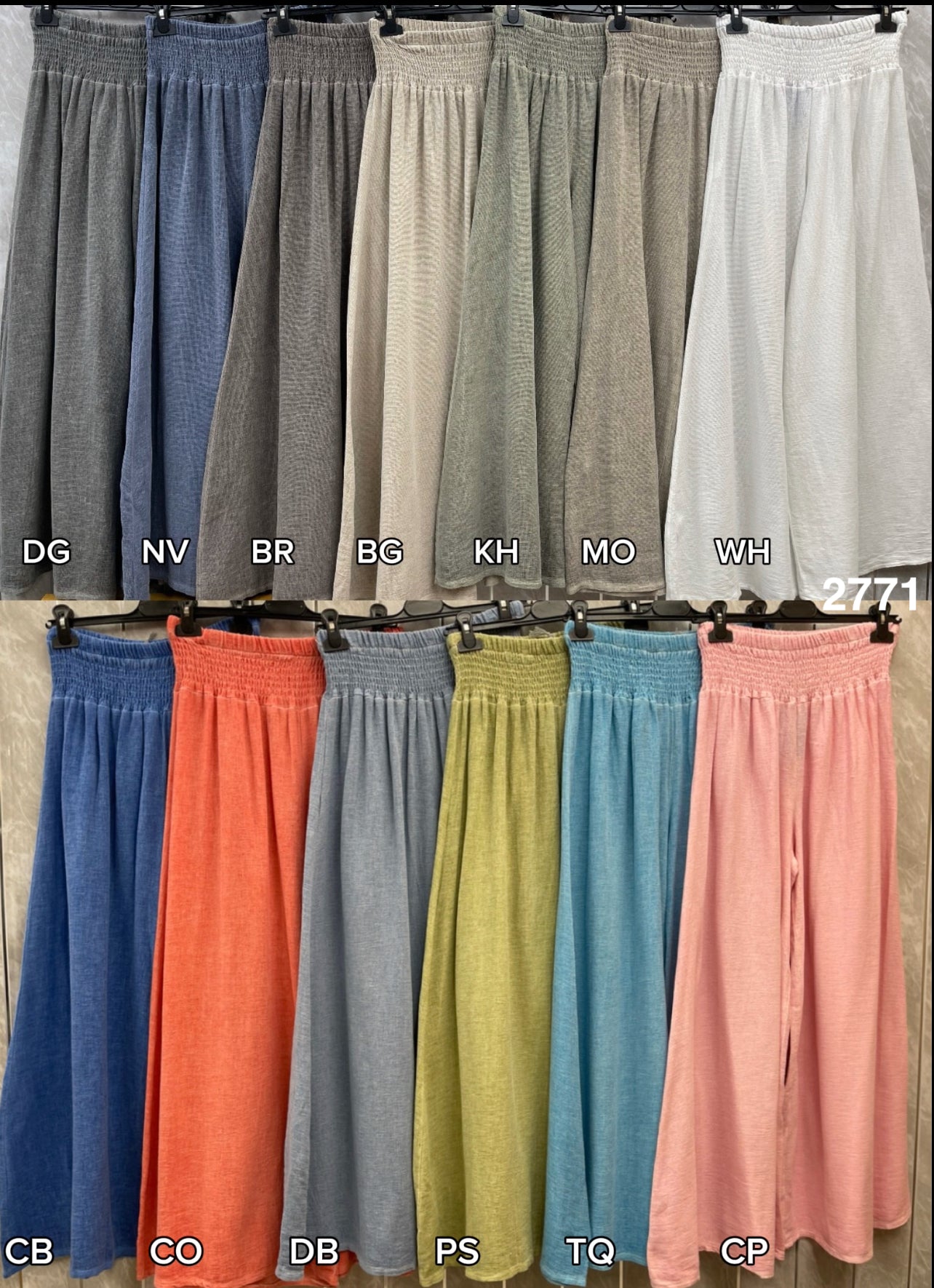 WASHED LINEN ELASTICATED WAIST WIDE LEG TROUSERS