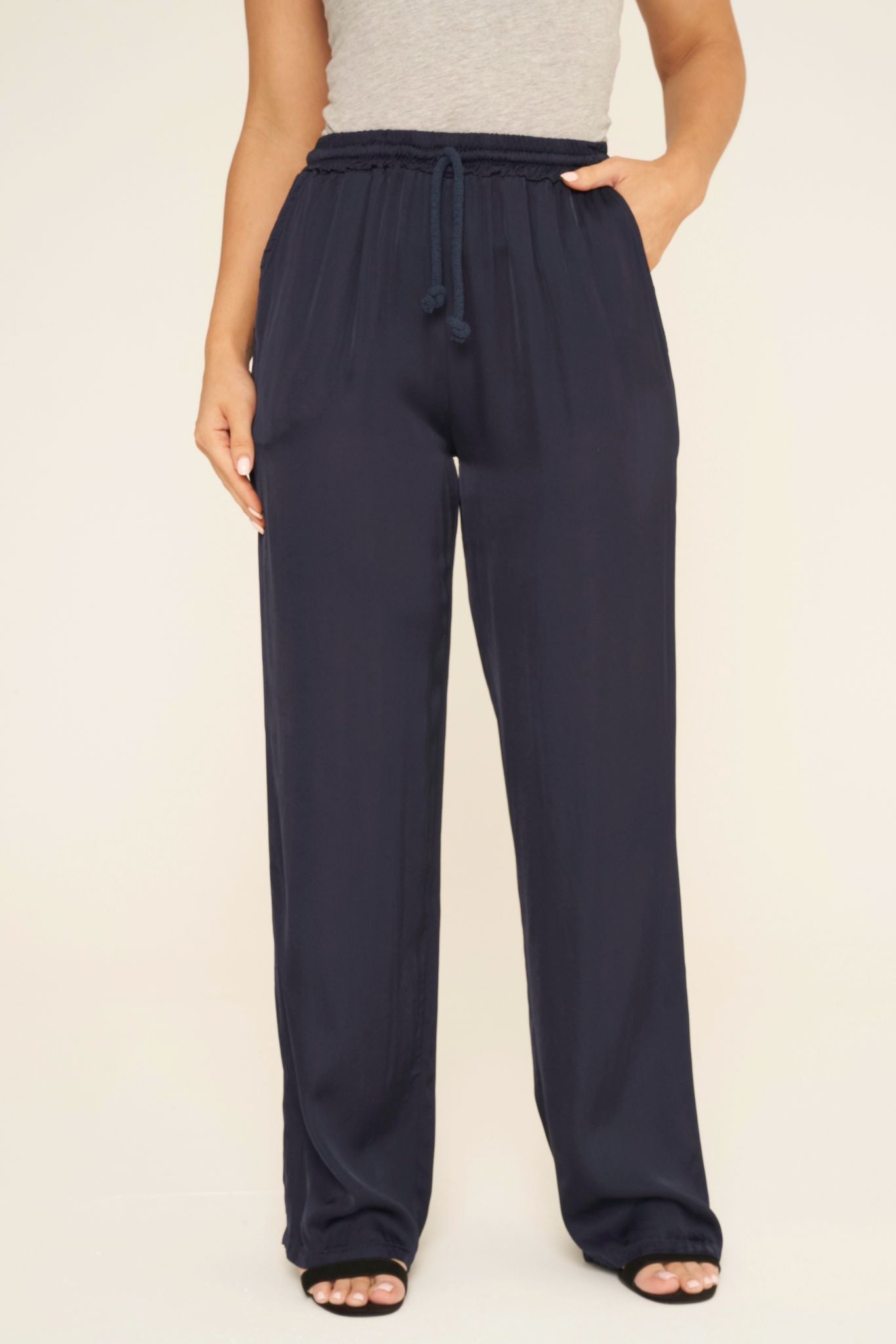 TWO POCKET DRAWSTRING SILK SATIN TROUSER