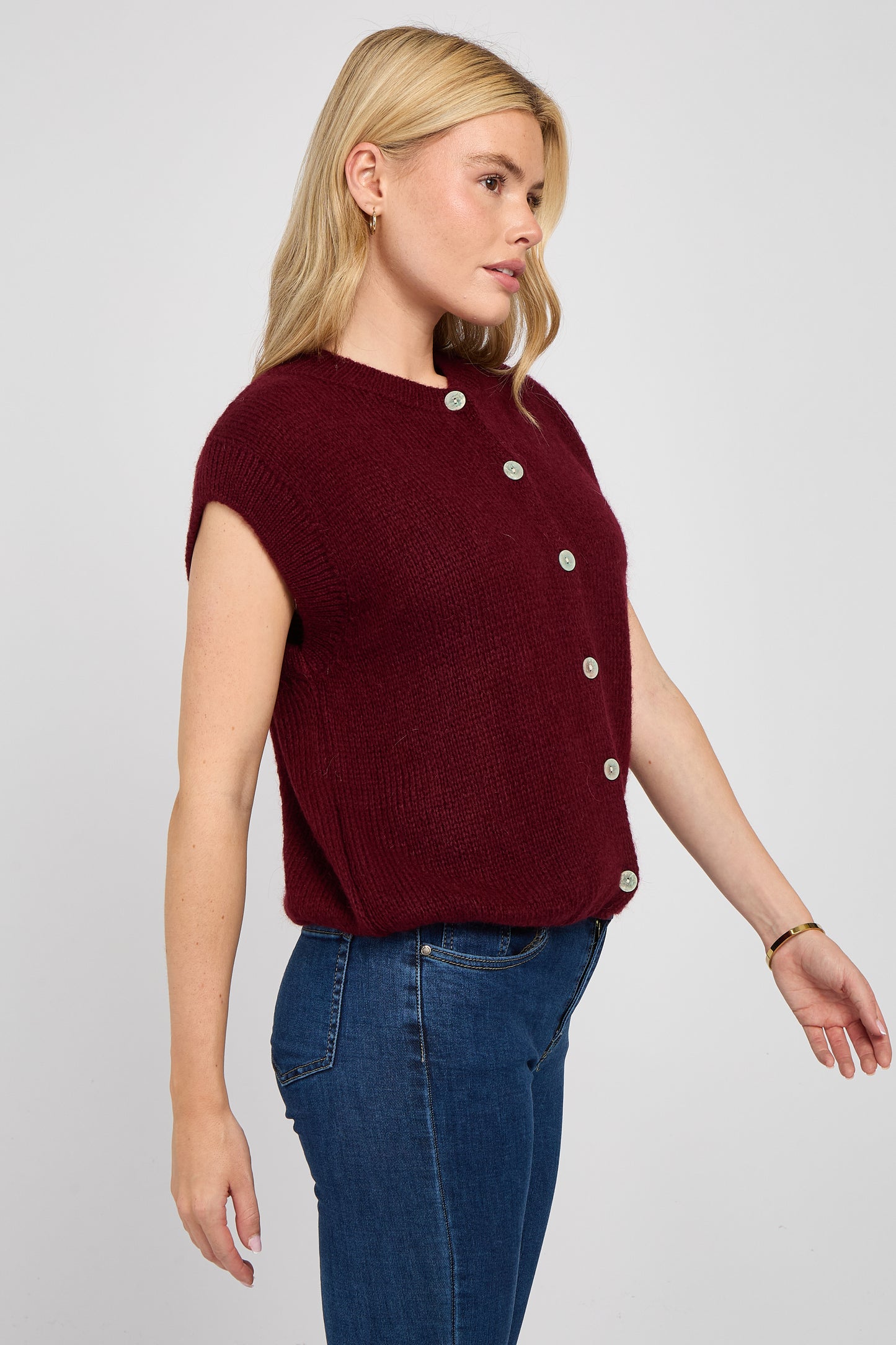 MOHAIR BUTTON THROUGH RIBBED EDGE GILET