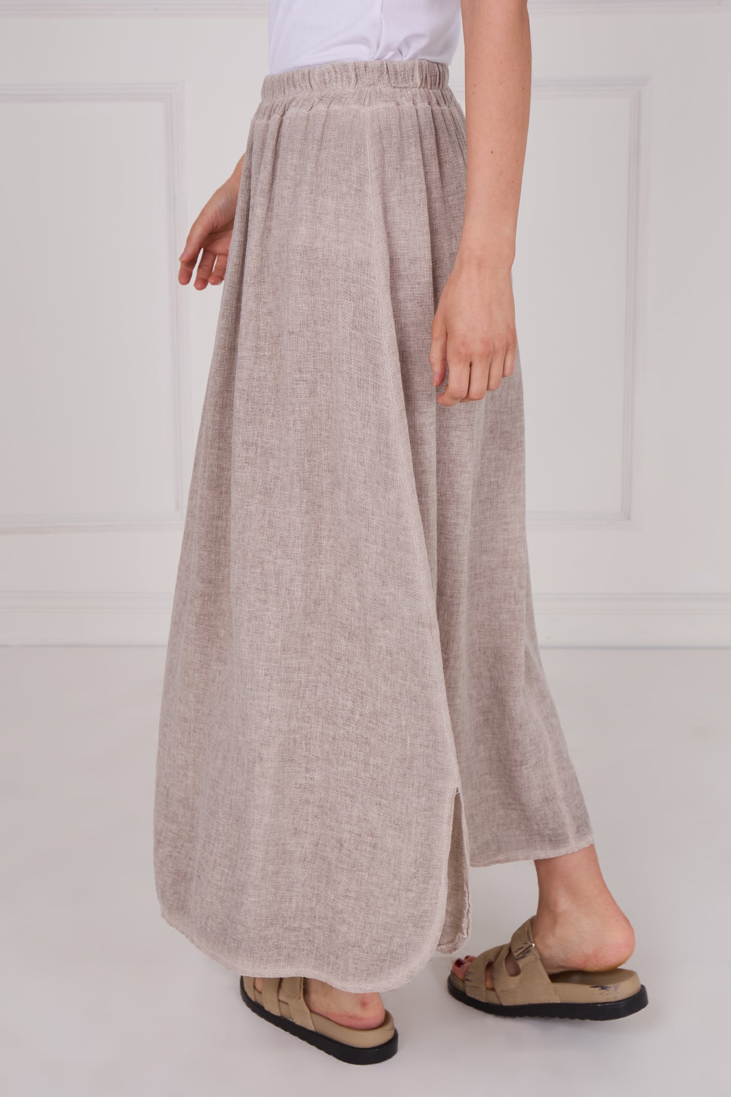 WASHED LINEN ELASTICATED WAIST SKIRT