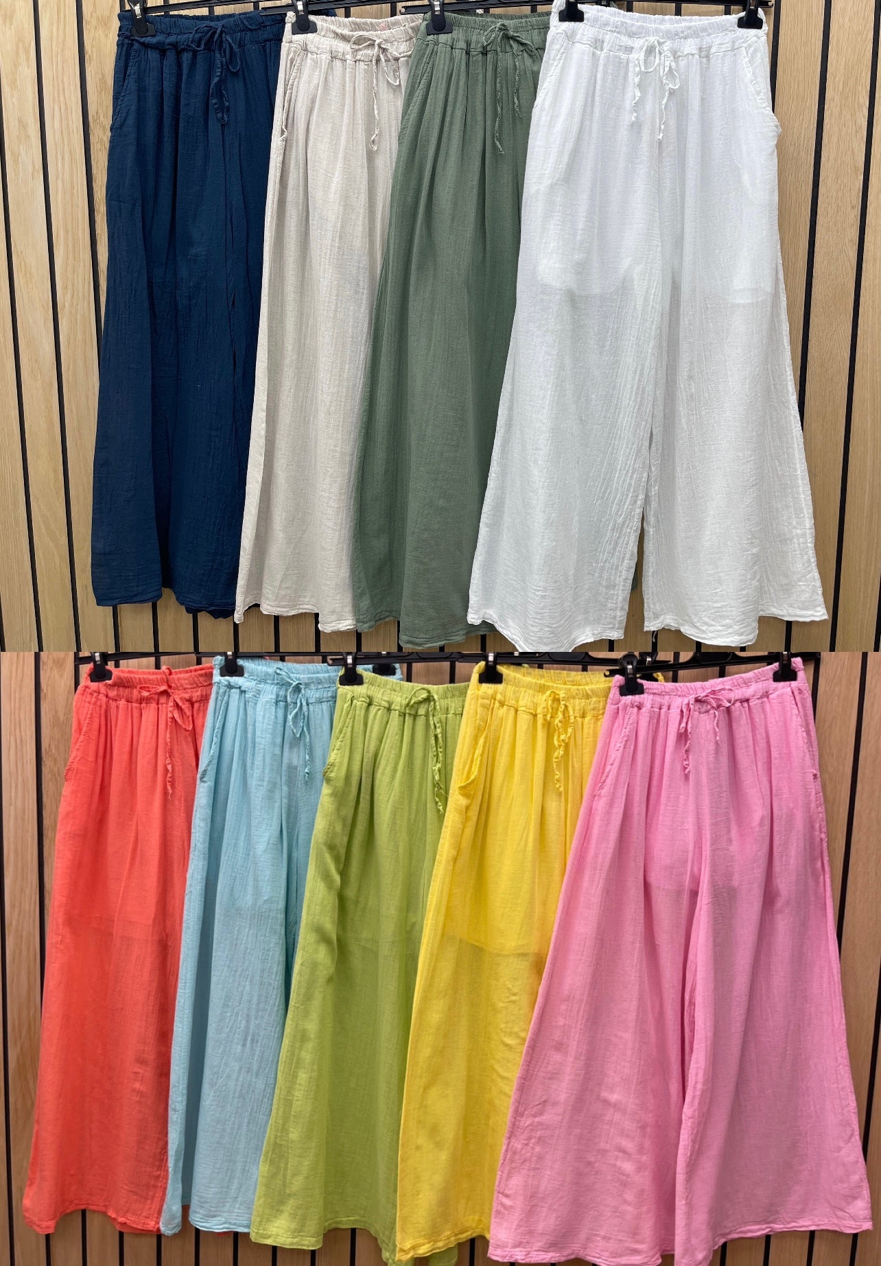 DRAWSTRING LINED SIDE POCKETS COTTON TROUSERS