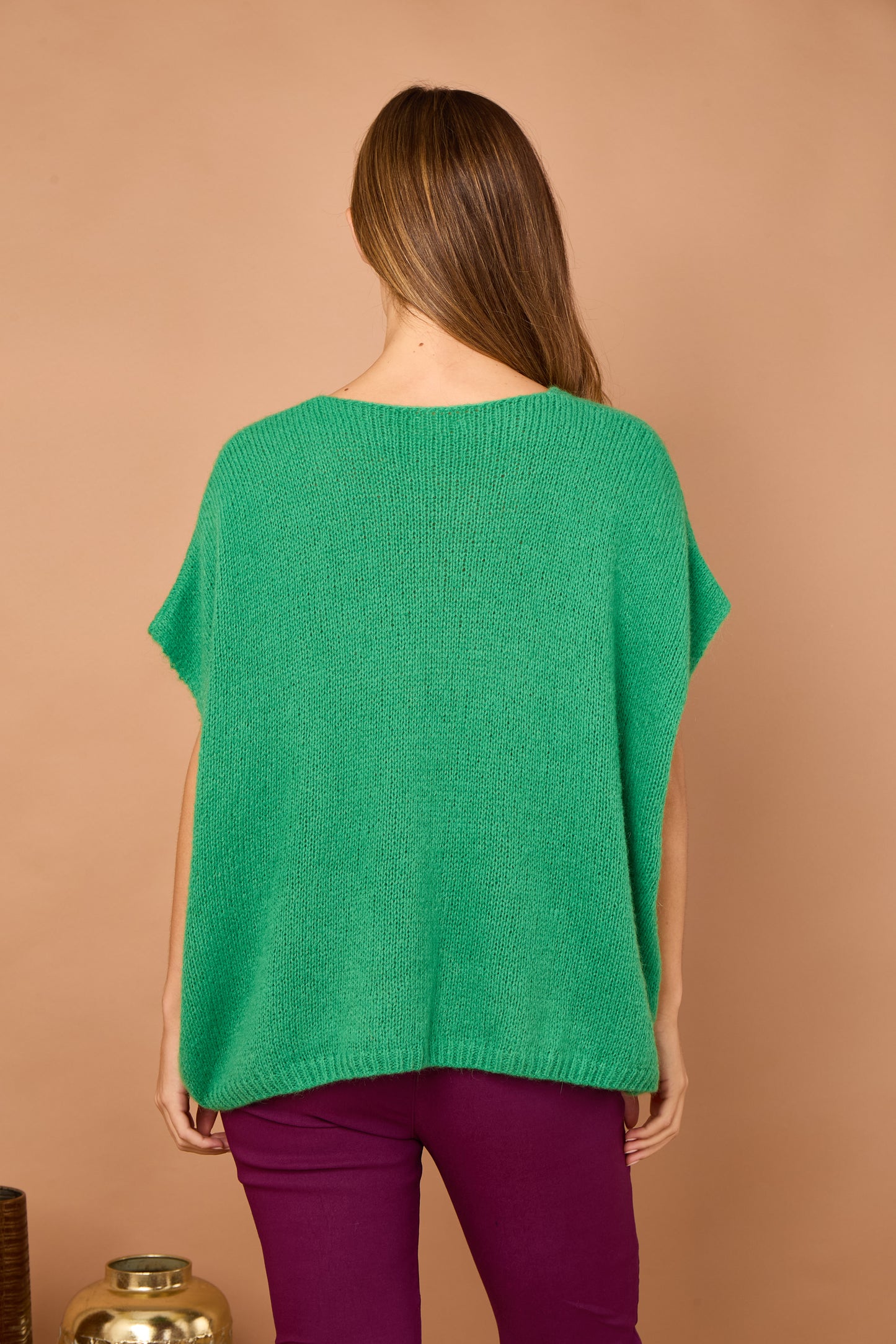 V-NECK SHORT SLEEVE MOHAIR JUMPER