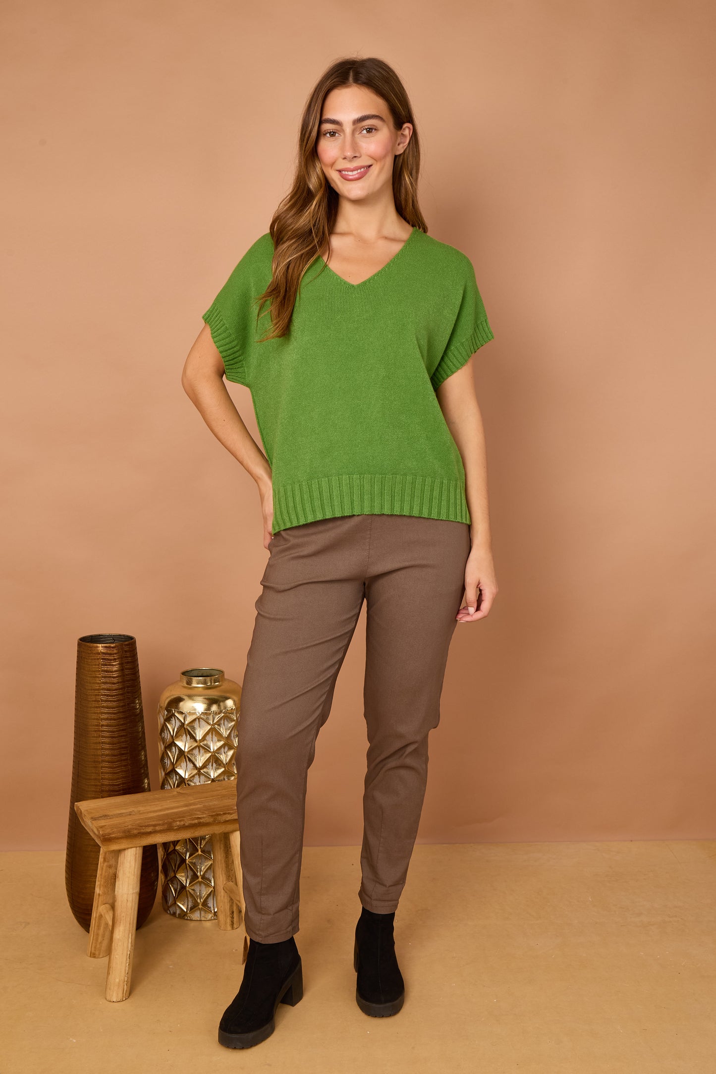 V NECK CAP SLEEVE JUMPER