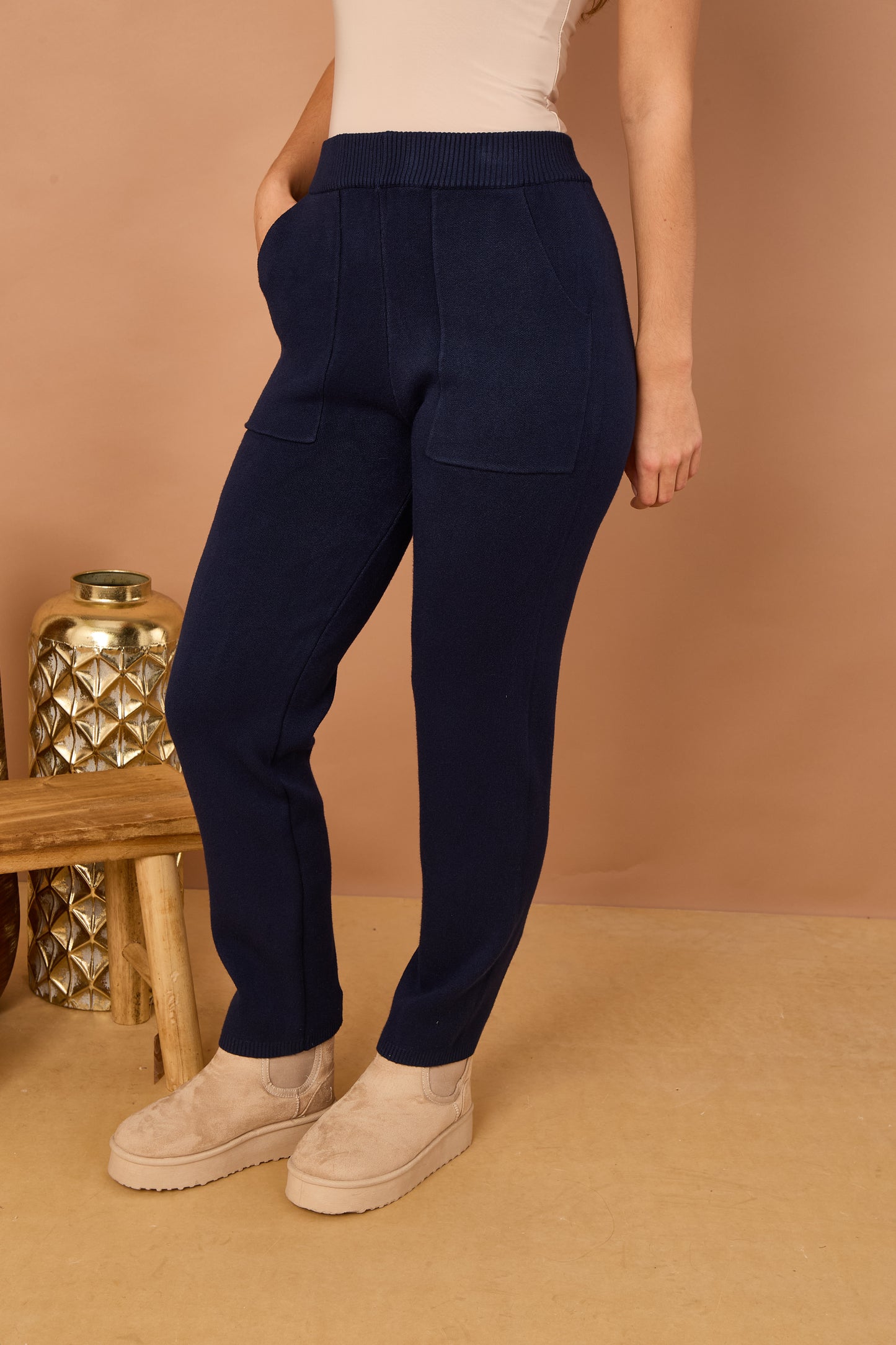RIBBED WAIST TWO POCKET TROUSERS