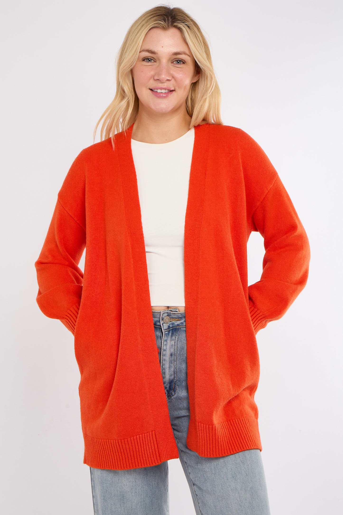 TWO POCKET RIB HEM CARDIGAN