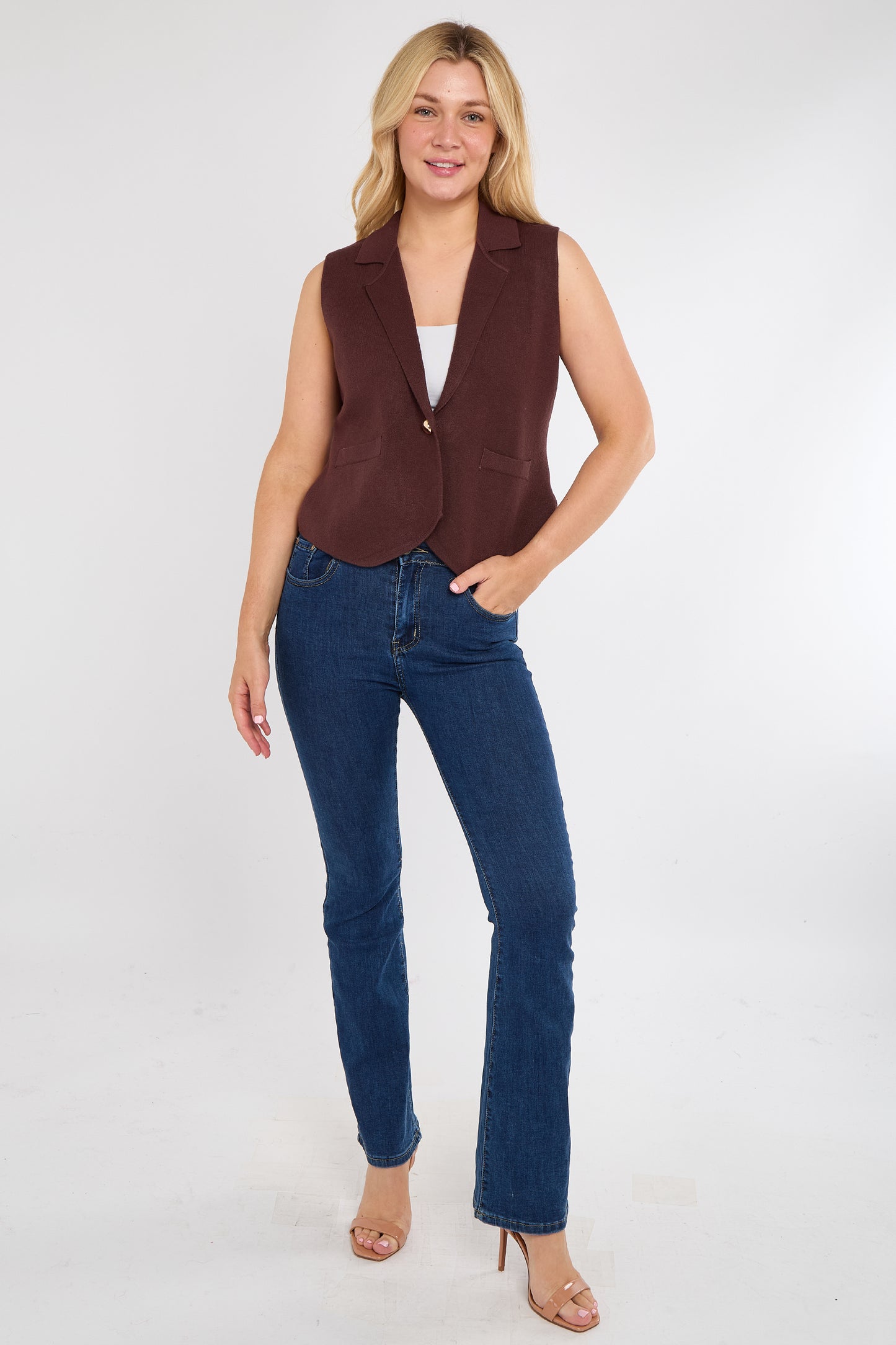 GOLD BUTTON KNITTED GILET BLAZER