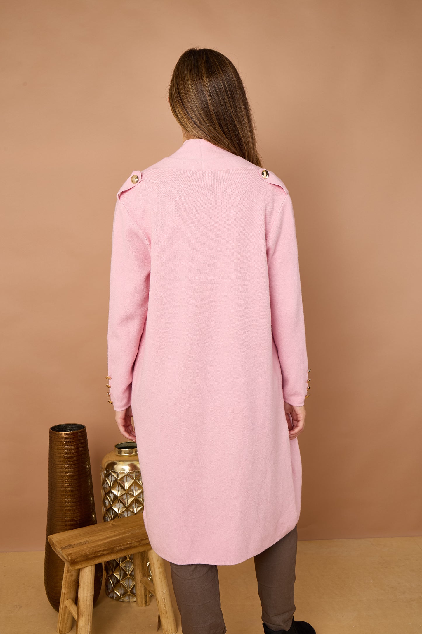 GOLD BUTTON TWO POCKET LONG CARDIGAN