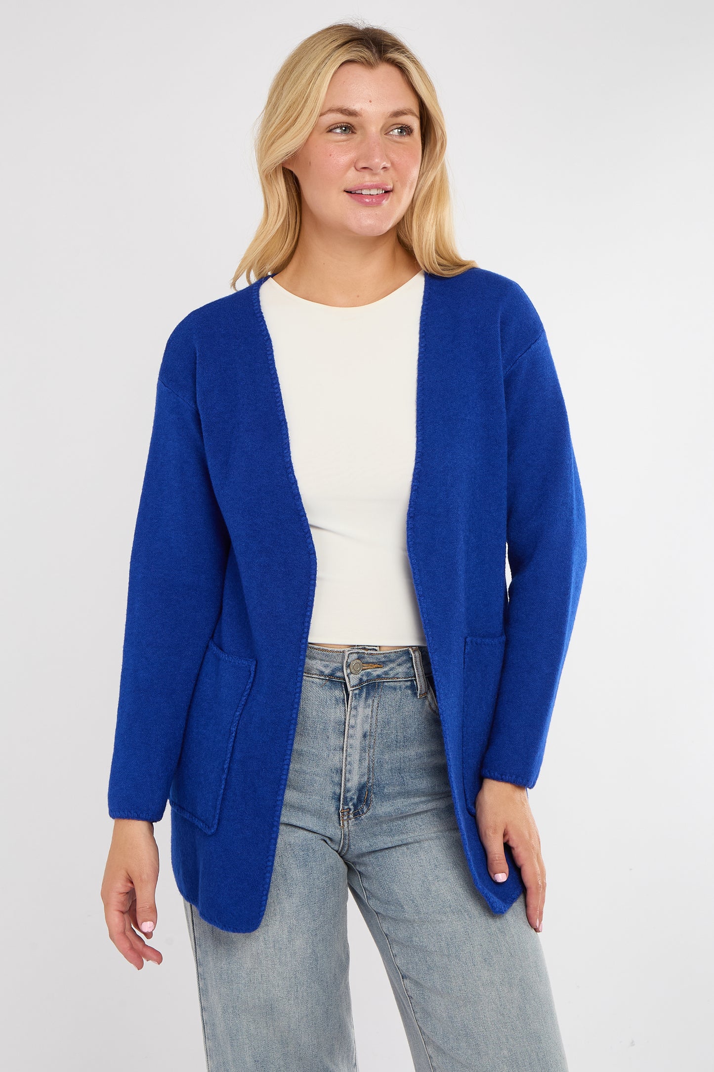 BLANKET STITCH TWO POCKET CARDIGAN