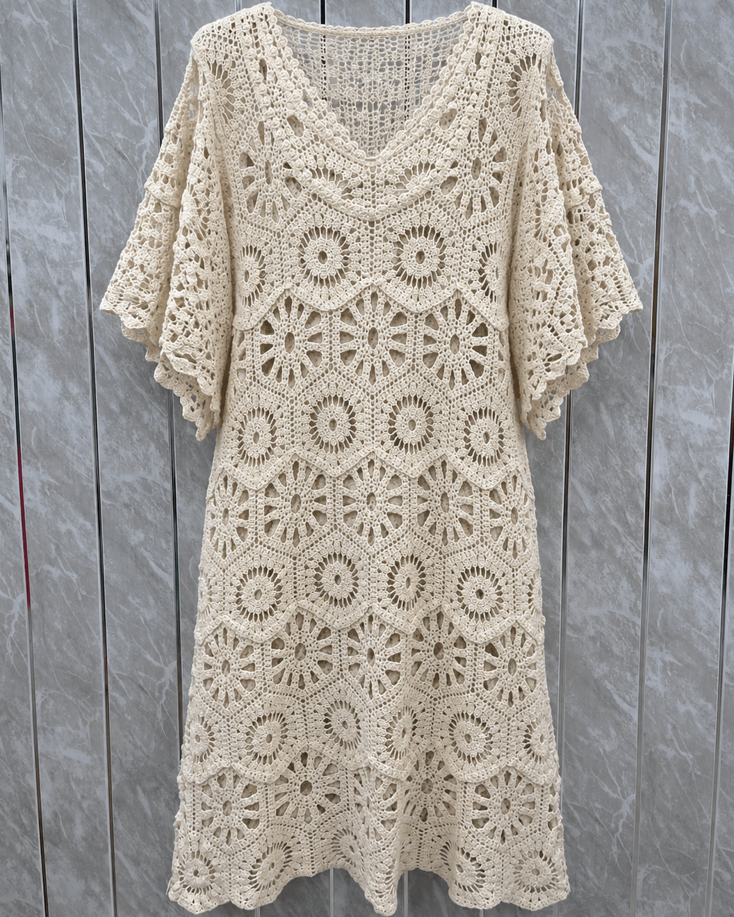 CROCHET HALF SLEEVE MIDI DRESS