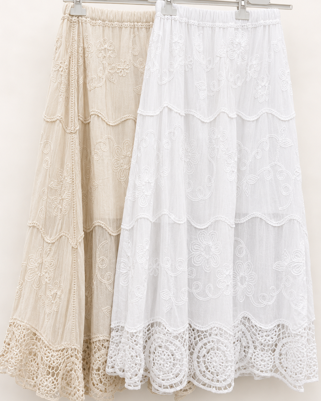 EMBROIDERED LACE MIDI SKIRT