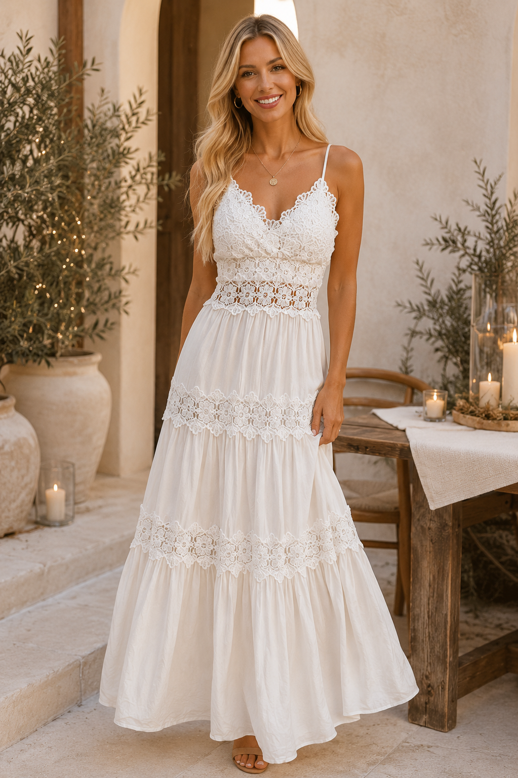 SLEEVELESS LACE TIE-BACK DRESS