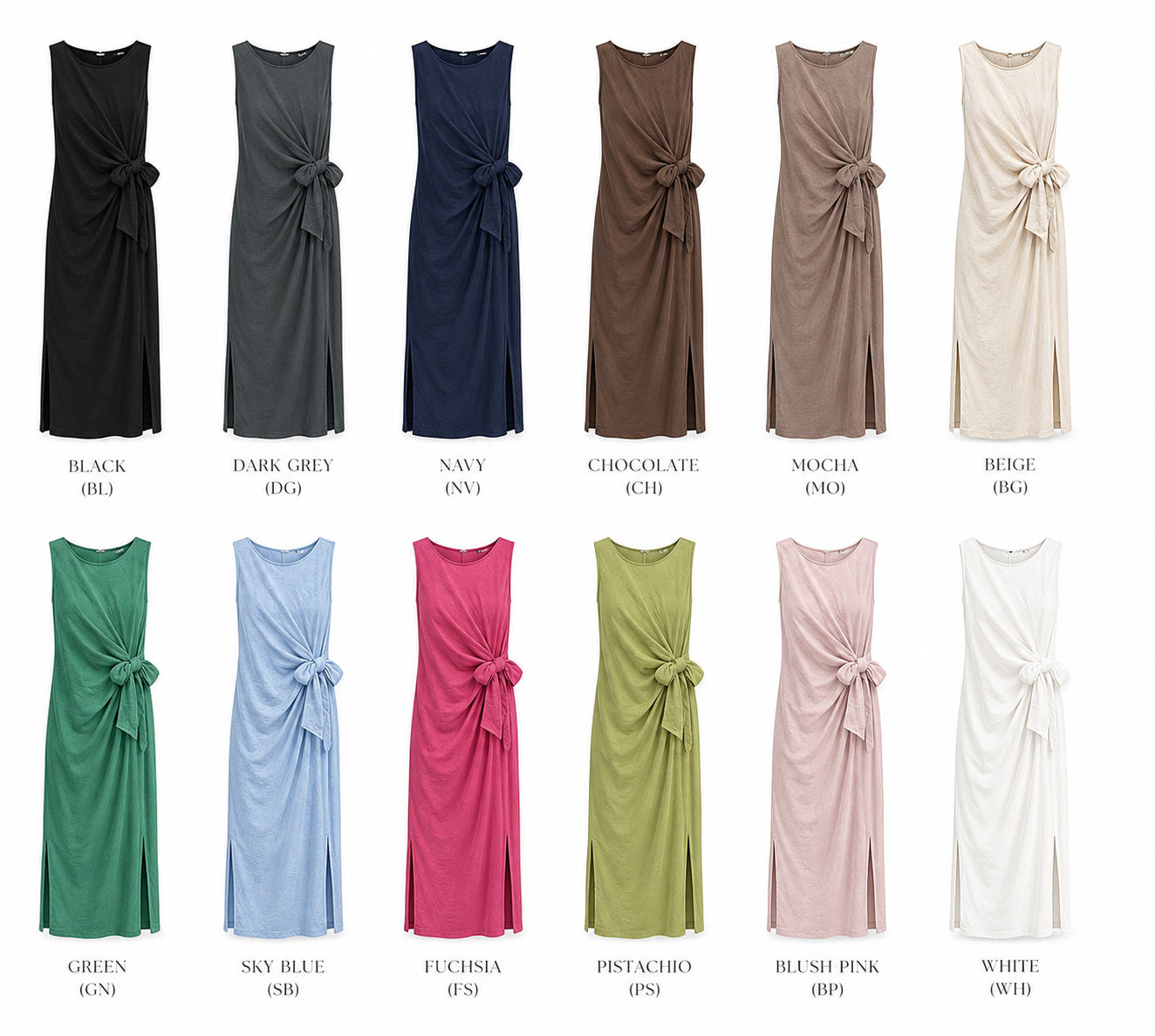 CRINKLE SLEEVELESS SIDE TIE MAXI DRESS