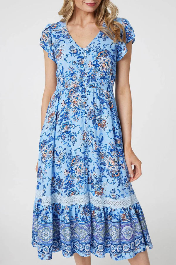 FLORAL CAP SLEEVE LACE DRESS