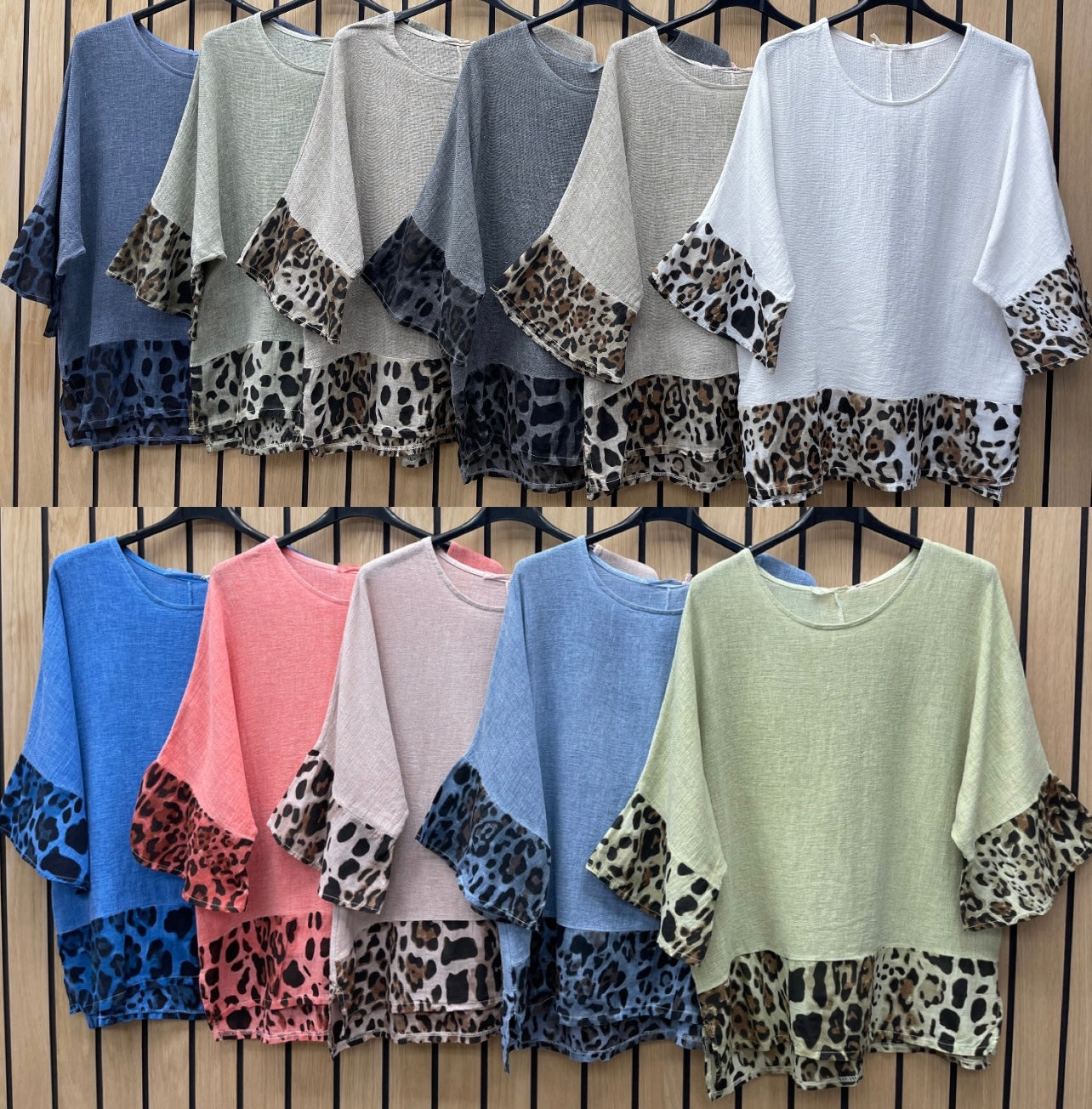 WASHED LINEN LEOPARD DETAIL TOP