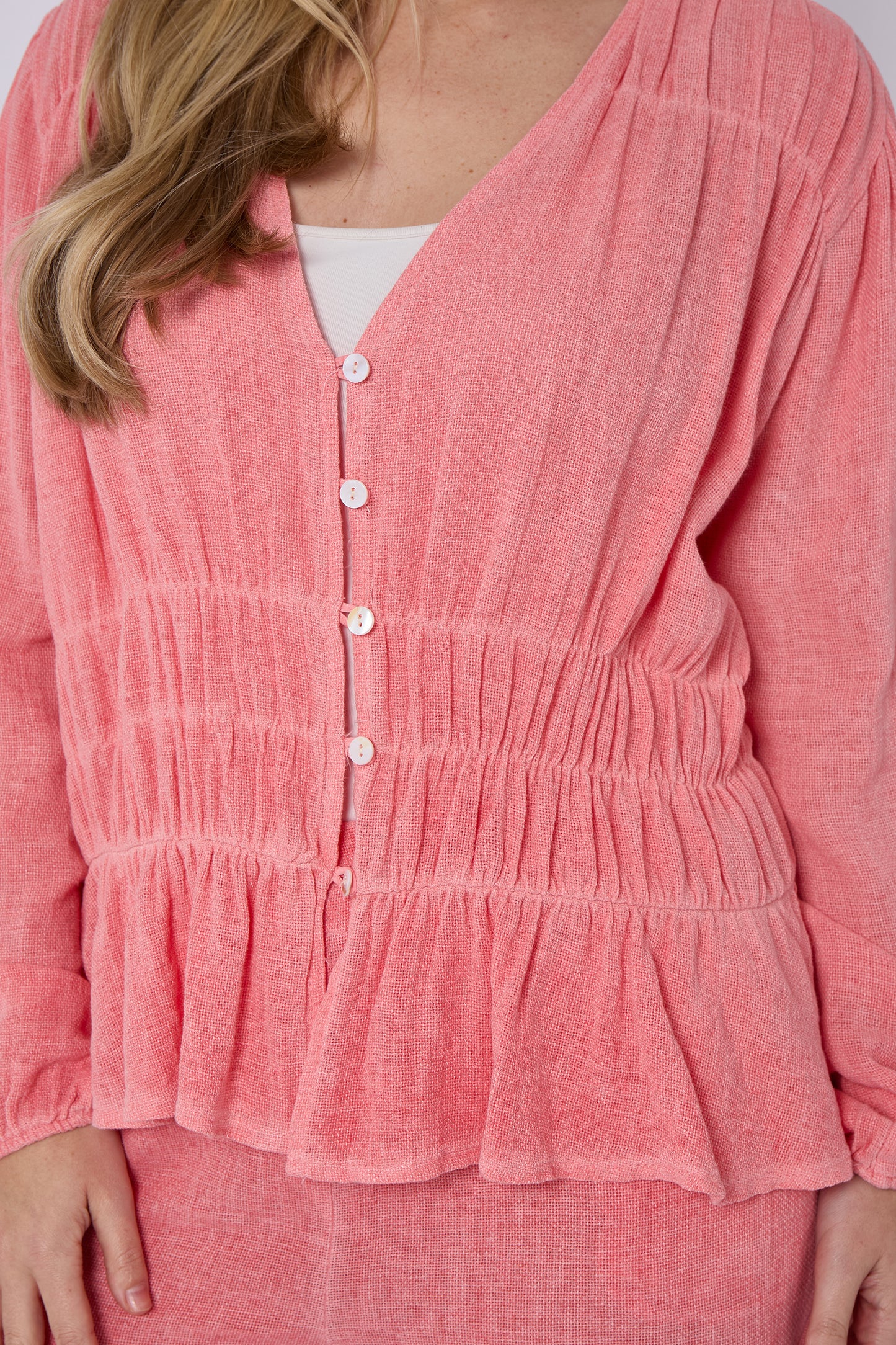 WASHED LINEN ELASTICATED RUCHED TOP