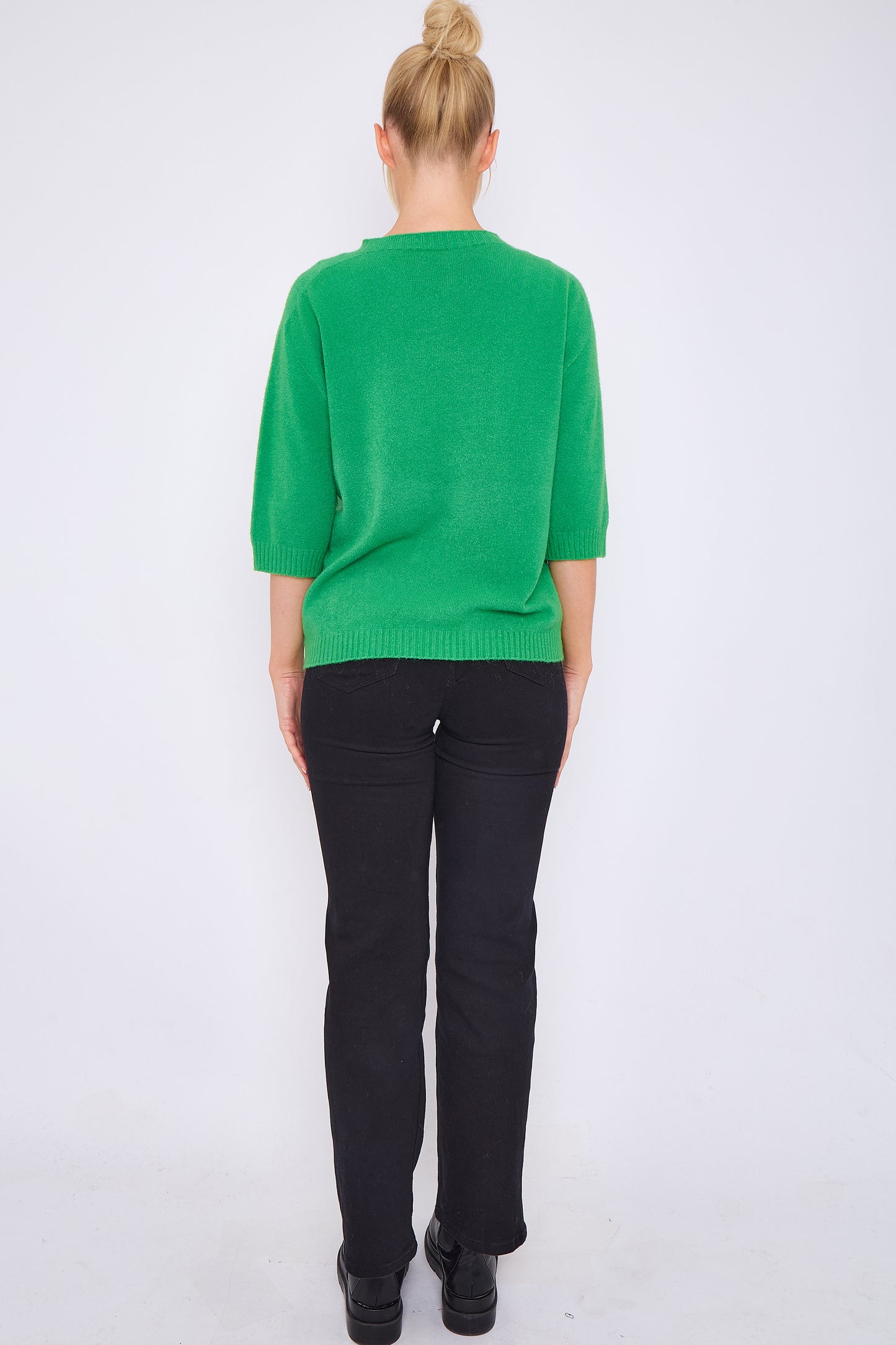 CREW RIBBED NECK HALF SLEEVED JUMPER