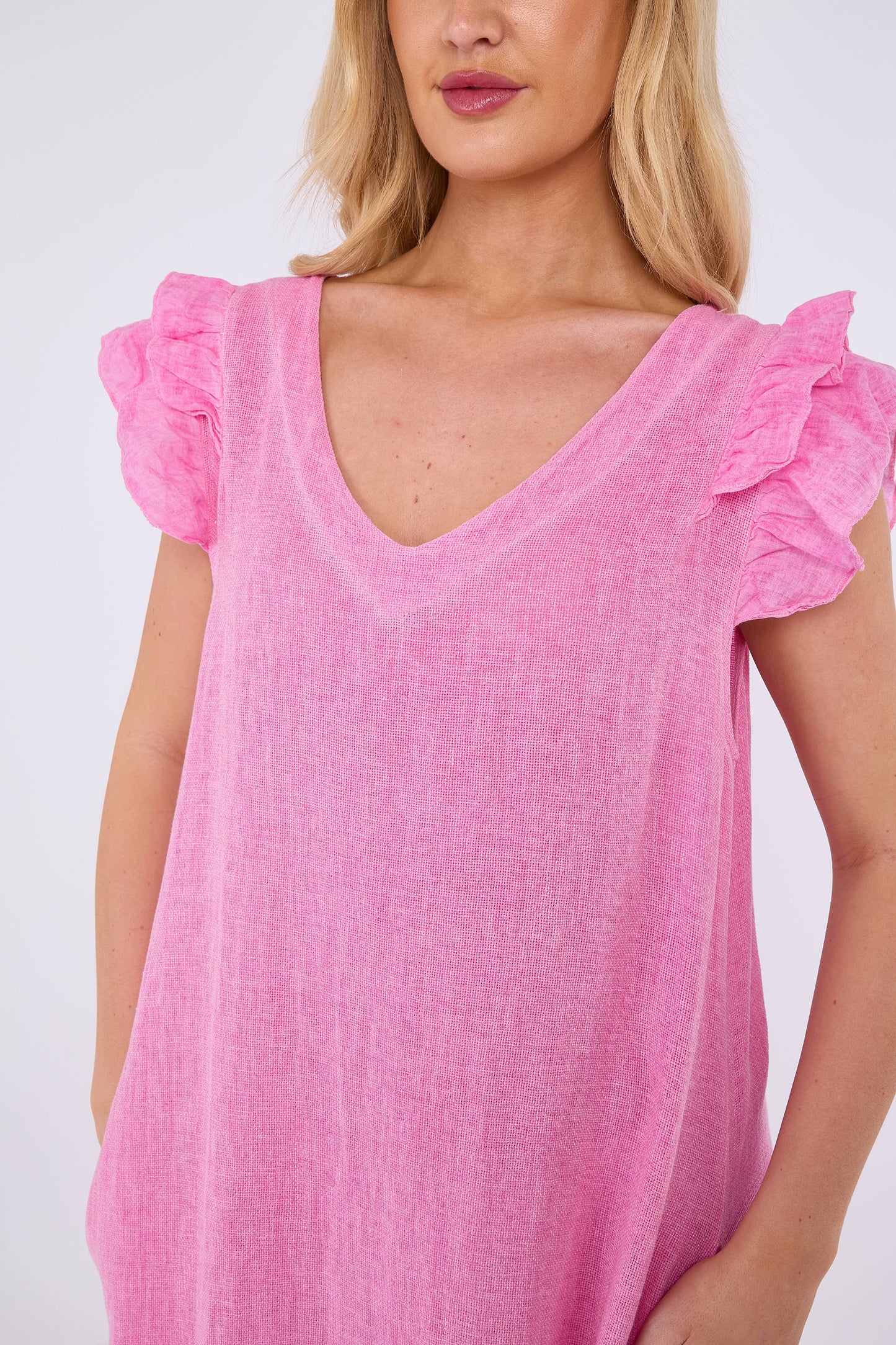 WASHED LINEN FRILL DRESS