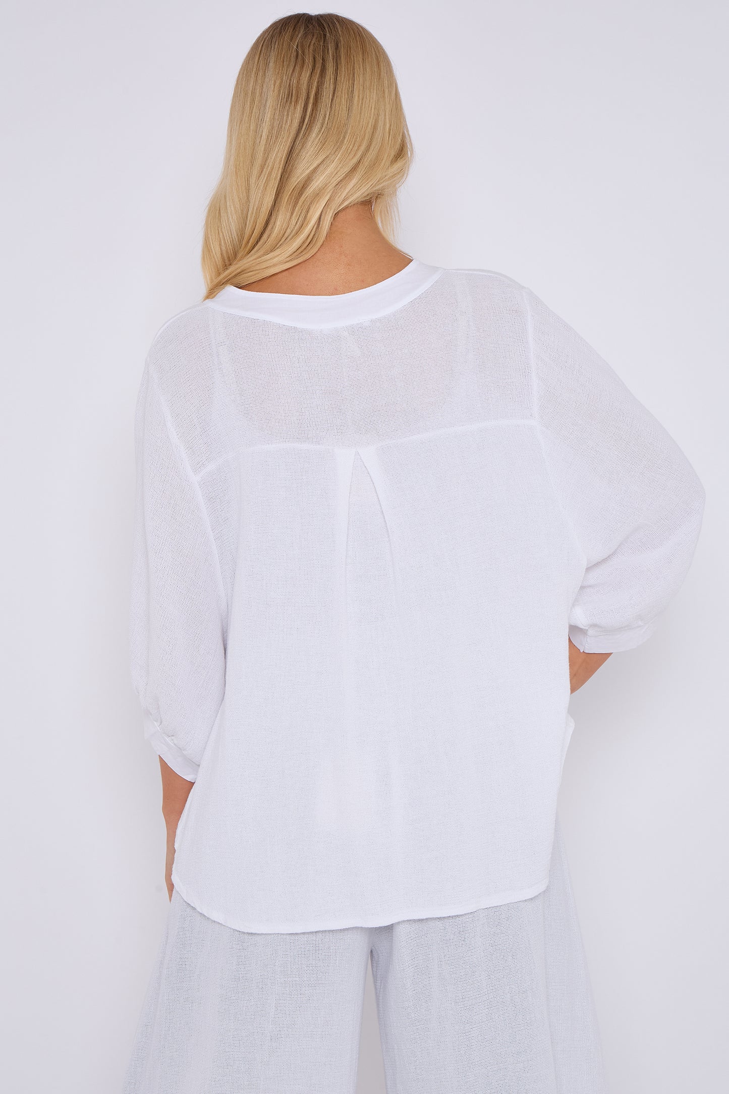 WASHED LINEN GRANDDAD COLLARED TOP