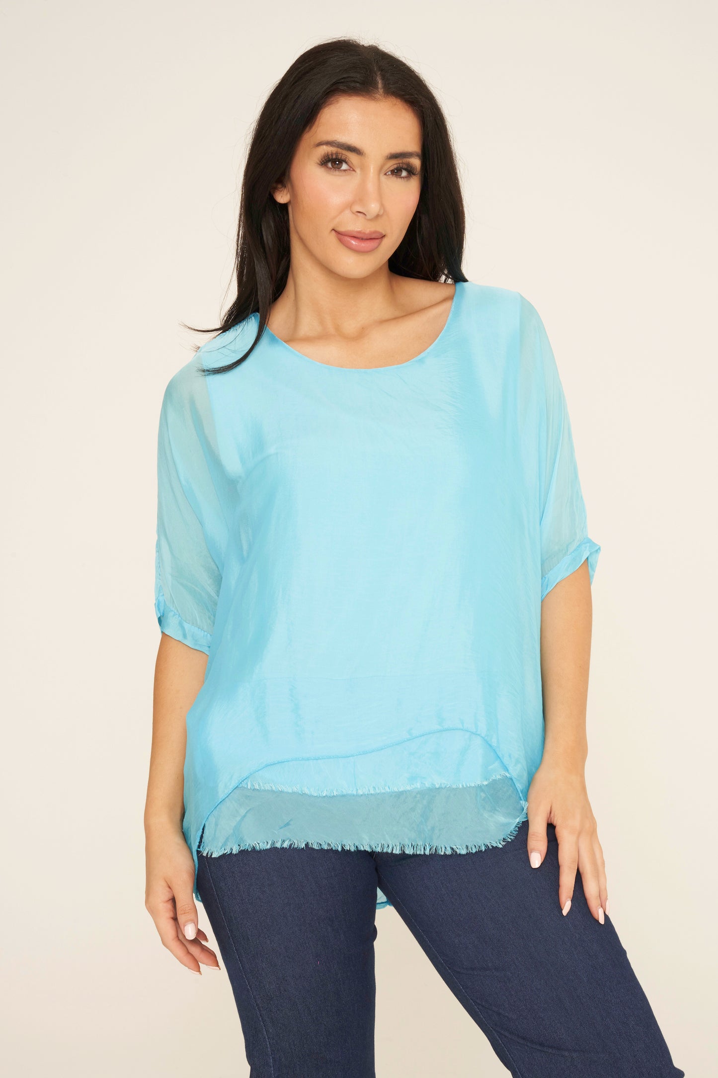Frayed Hem Silk Top