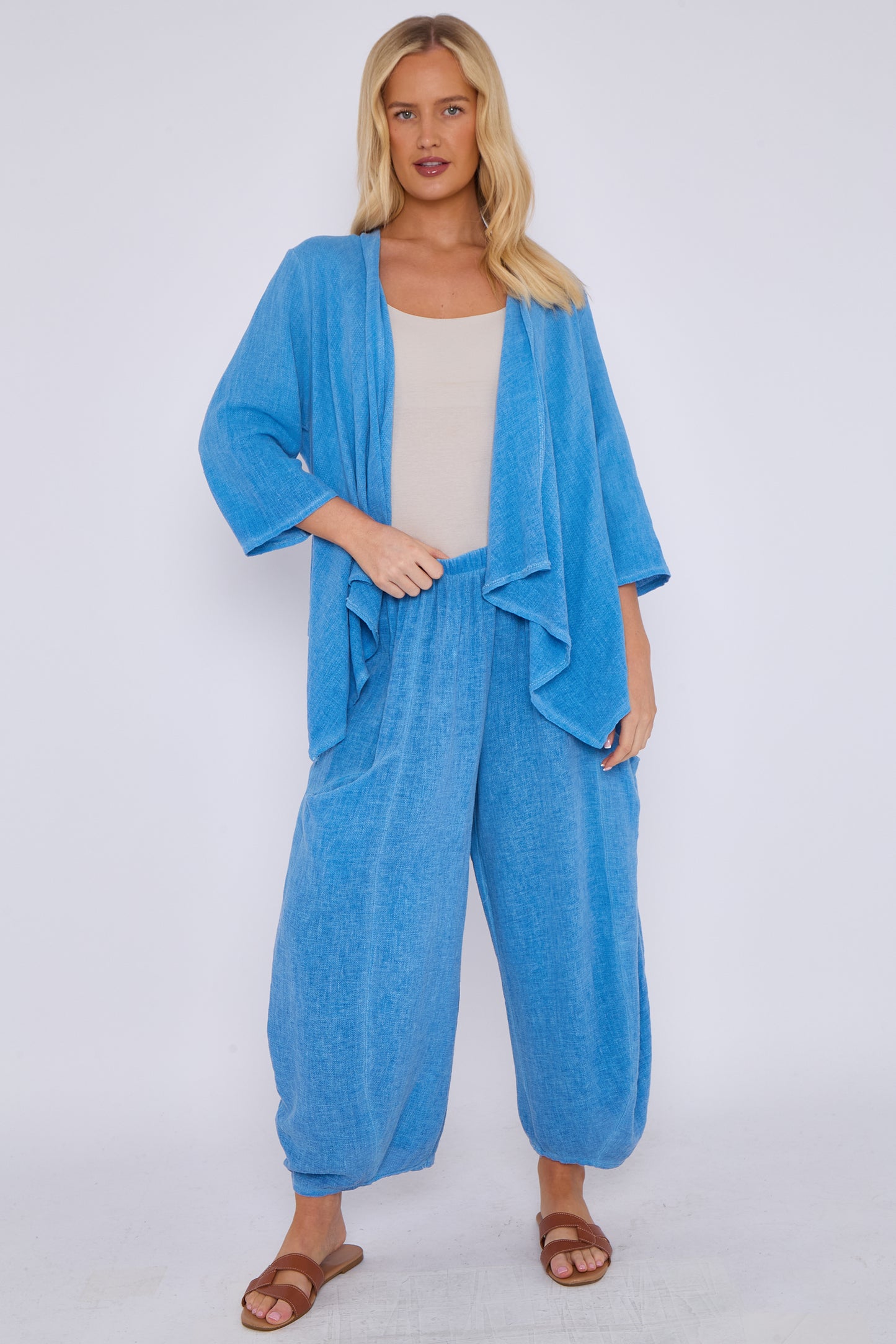 WASHED LINEN WATERFALL SHRUG