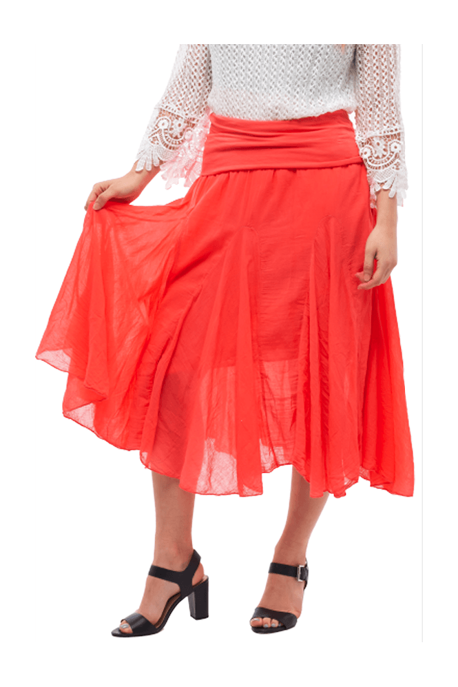 Pleated Cotton Midi Skirt