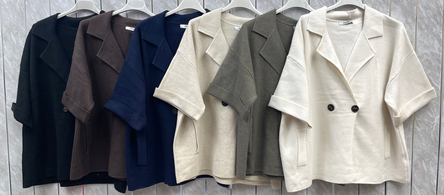 SHORT SLEEVE KNITTED COLLAR JACKET