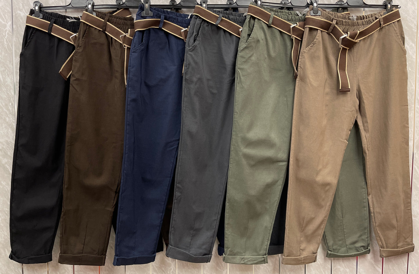 PLAIN BELTED ELASTICATED WAIST MAGIC TROUSERS