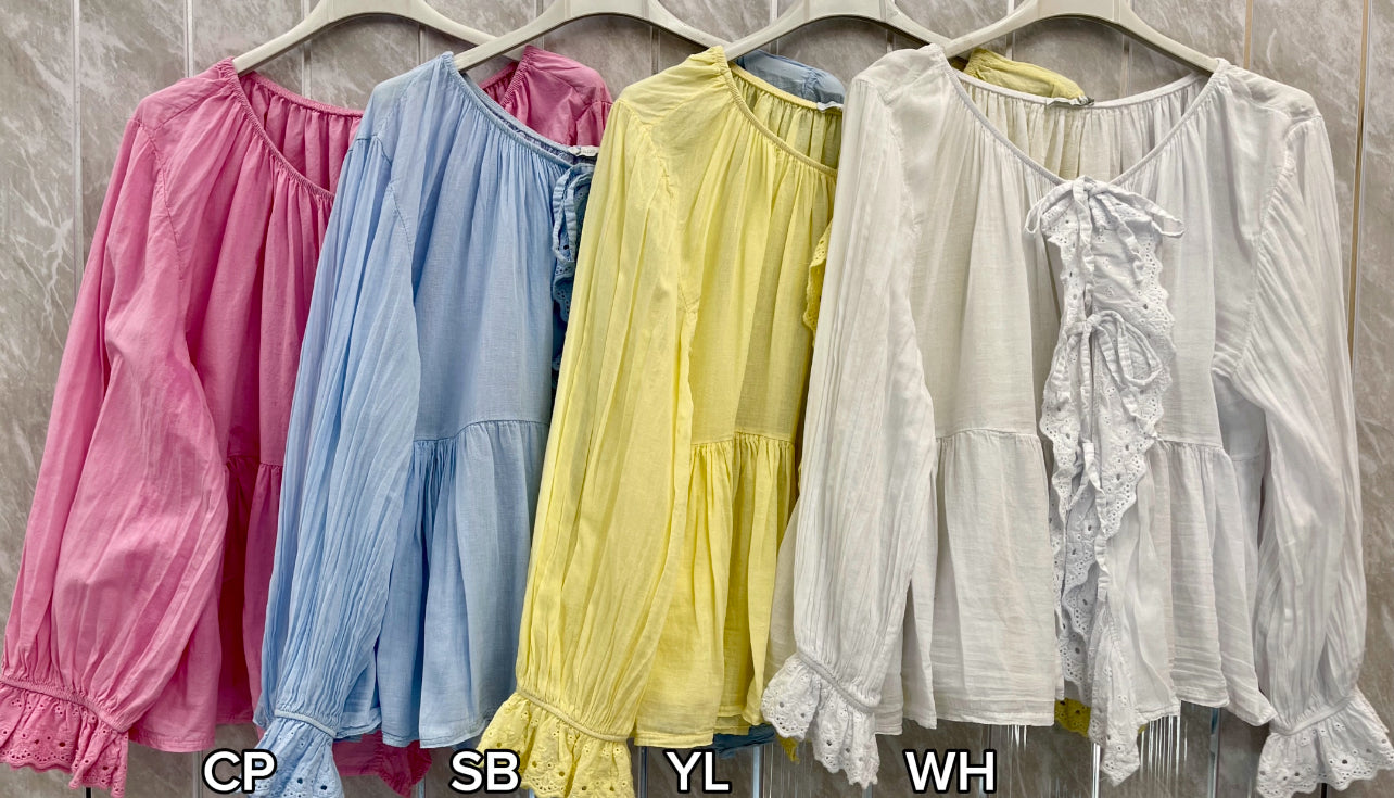 DRAWSTRING RUFFLE COTTON TOP