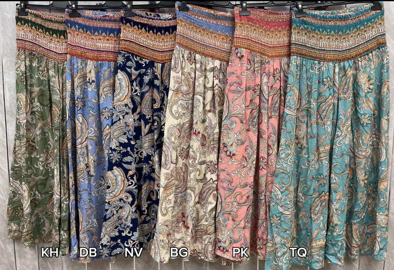 PAISLEY PRINT ELASTICATED WAIST WIDE LEG TROUSER