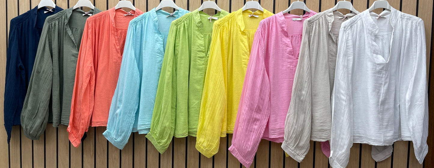 V-NECK GRANDDAD COTTON LINED TOP