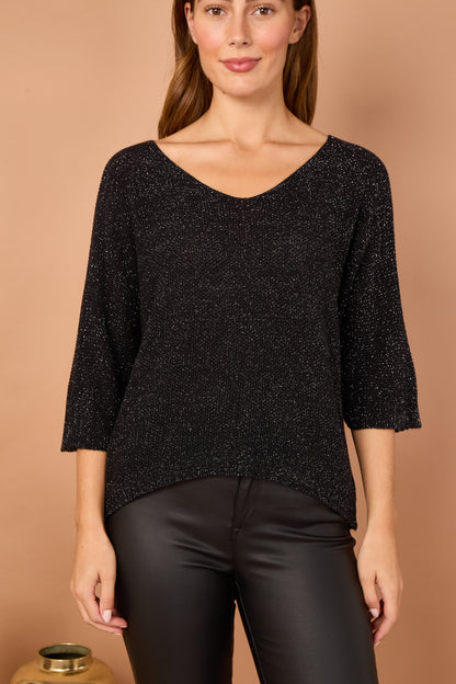 GLITZ V-NECK SHORT SLEEVE ACRYLIC JUMPER