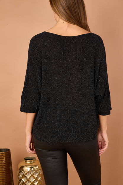 GLITZ V-NECK SHORT SLEEVE ACRYLIC JUMPER
