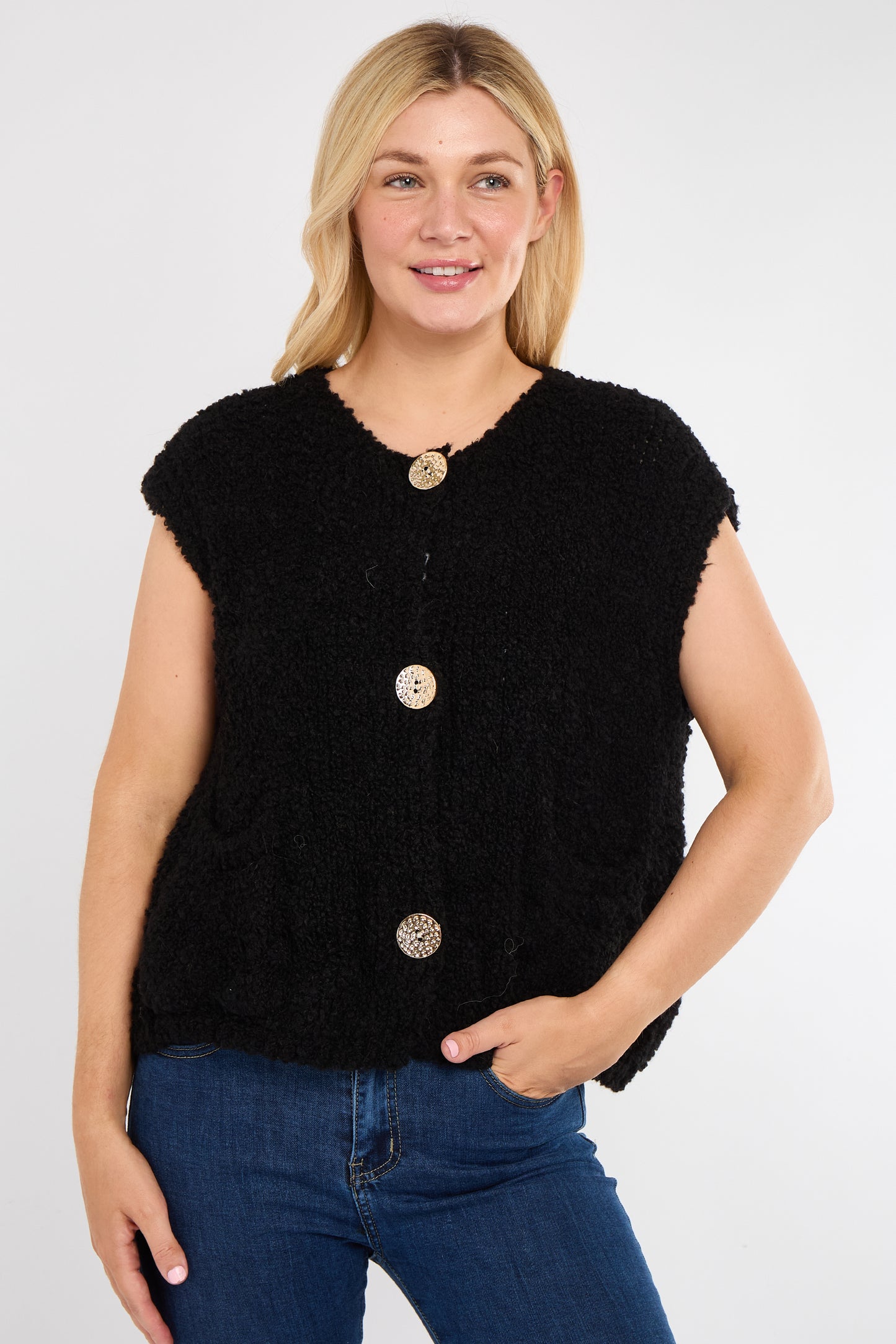 ALPACA BLEND GOLD BUTTON GILET