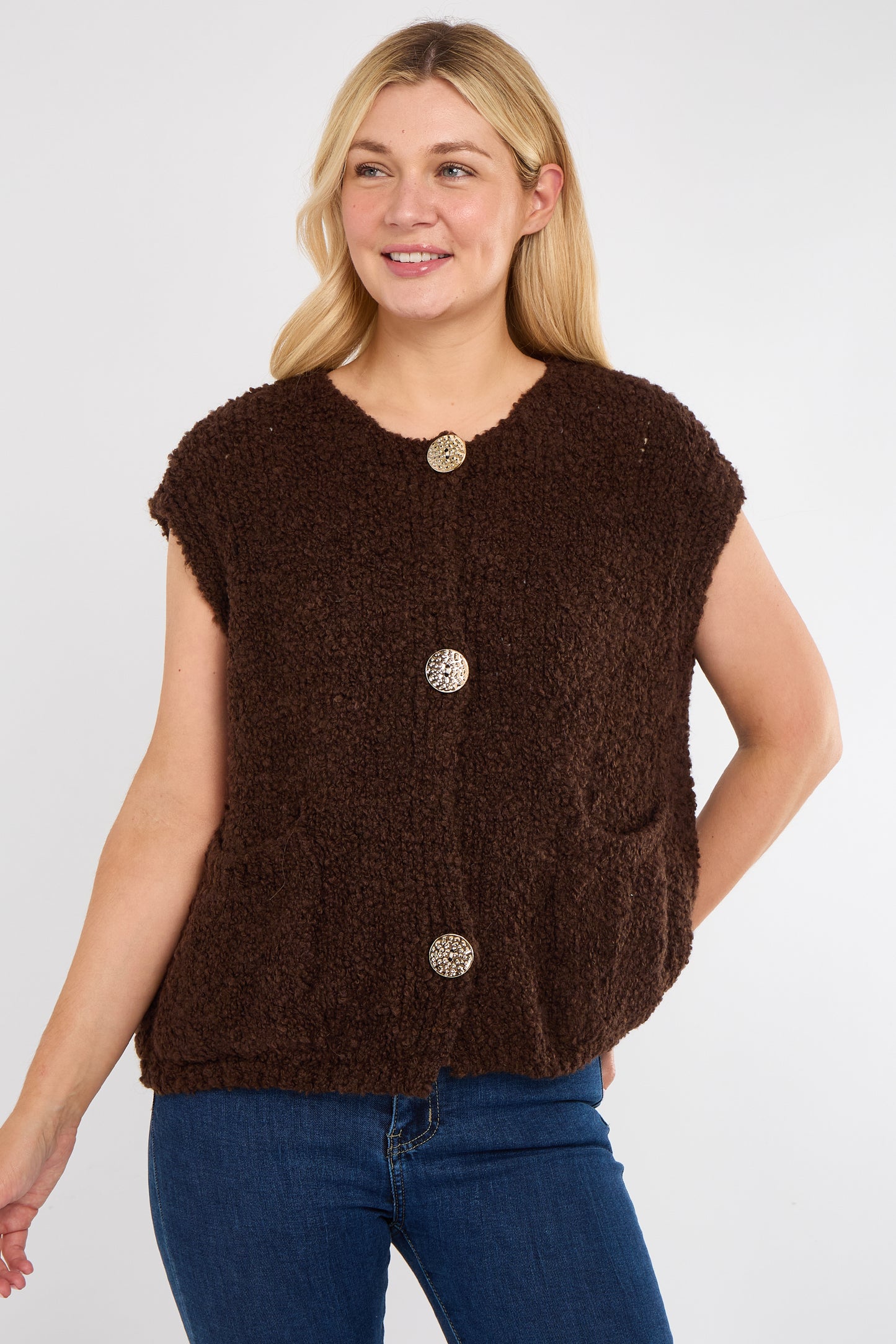 ALPACA BLEND GOLD BUTTON GILET