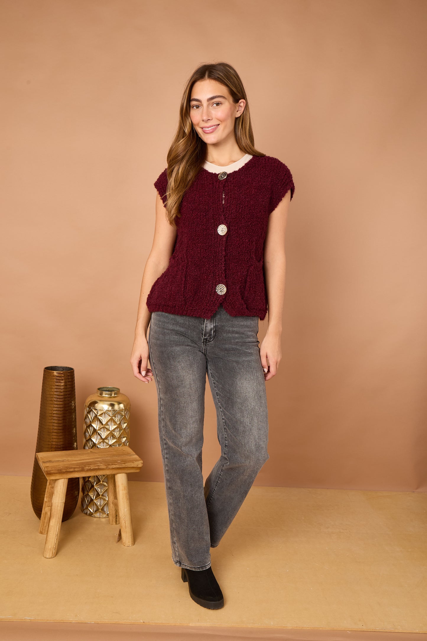 ALPACA BLEND GOLD BUTTON GILET