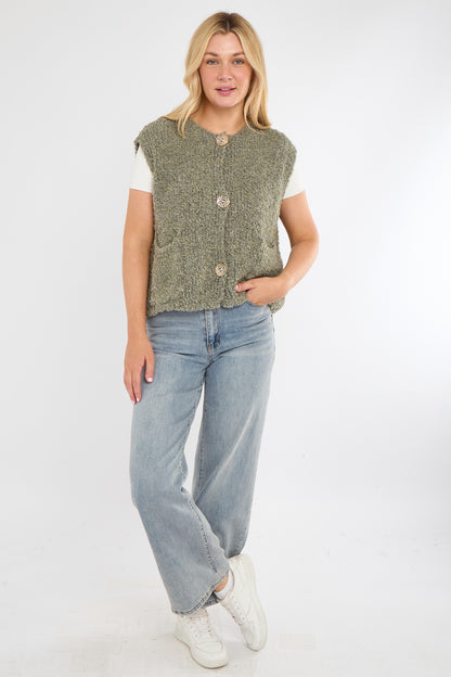 ALPACA BLEND GOLD BUTTON GILET