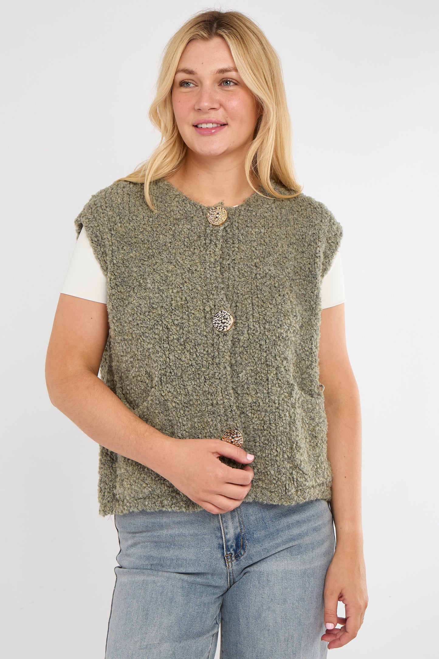 ALPACA BLEND GOLD BUTTON GILET