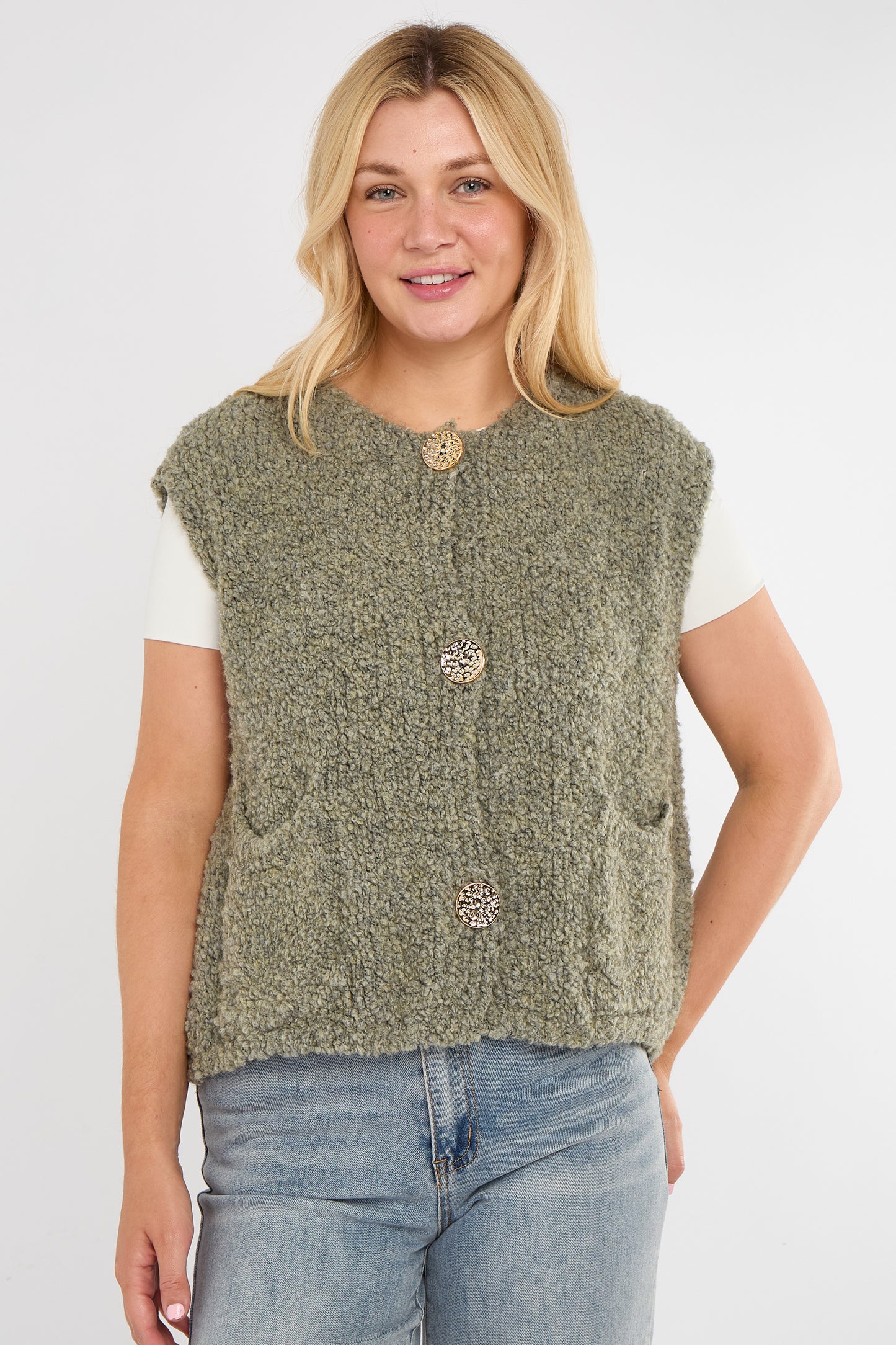 ALPACA BLEND GOLD BUTTON GILET