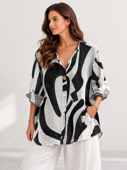 ABSTRACT PRINT ONE BUTTON COTTON TOP