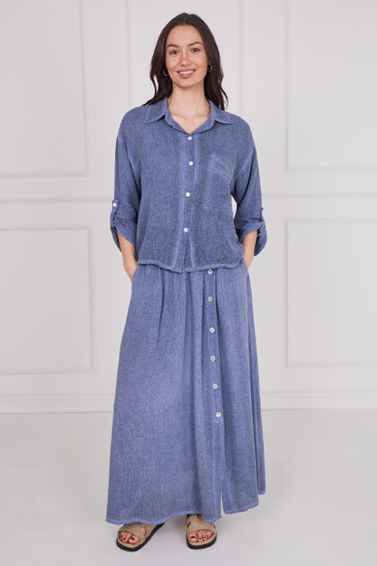 WASHED LINEN ONE POCKET CROPPED SHIRT