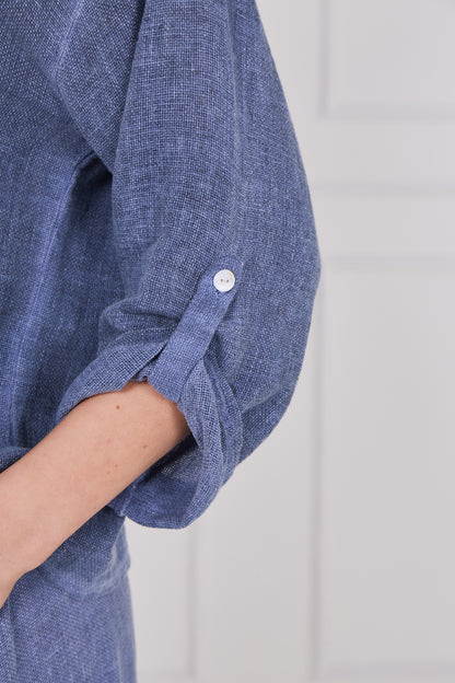 WASHED LINEN ONE POCKET CROPPED SHIRT