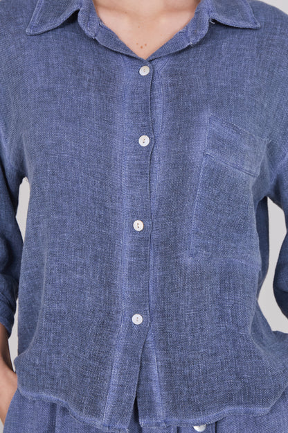 WASHED LINEN ONE POCKET CROPPED SHIRT