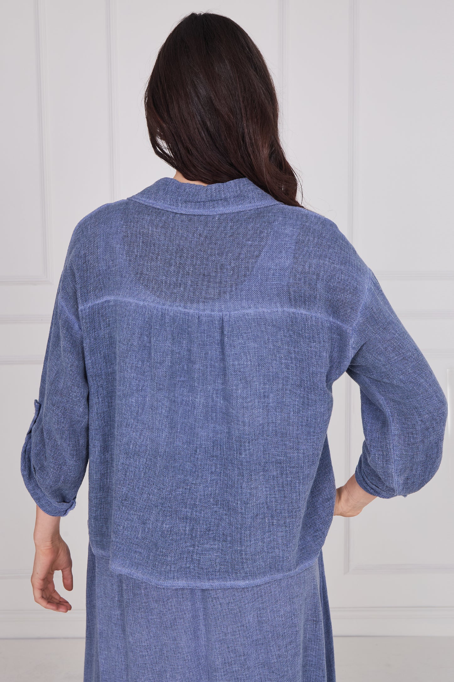 WASHED LINEN ONE POCKET CROPPED SHIRT