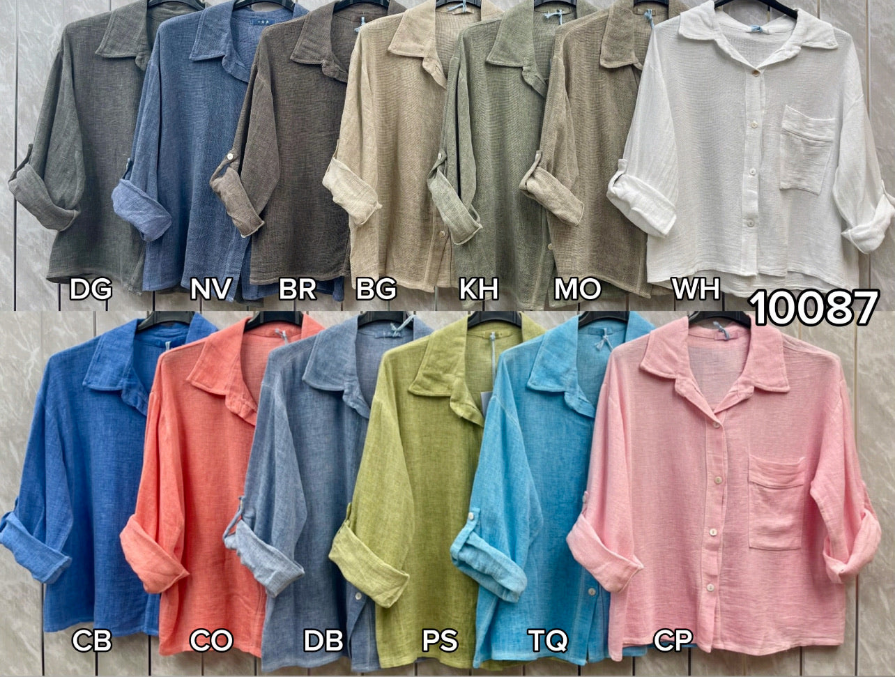 WASHED LINEN ONE POCKET CROPPED SHIRT