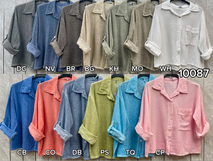 WASHED LINEN ONE POCKET CROPPED SHIRT