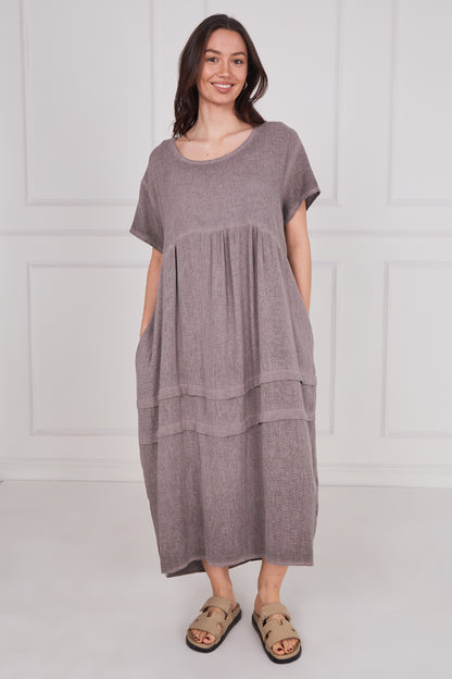 WASHED LINEN SIDE POCKET DRESS