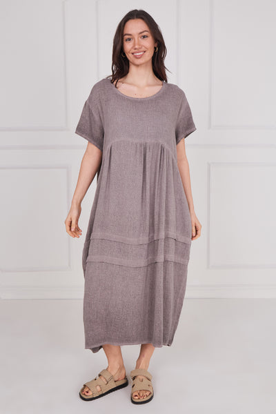 WASHED LINEN SIDE POCKET DRESS