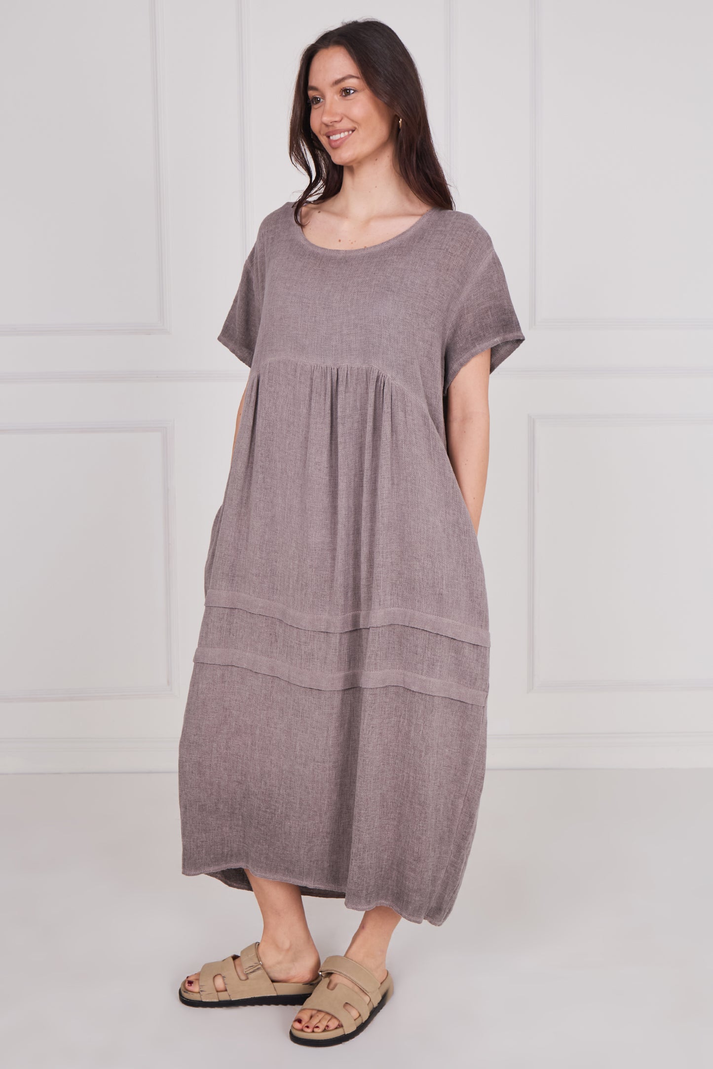 WASHED LINEN SIDE POCKET DRESS